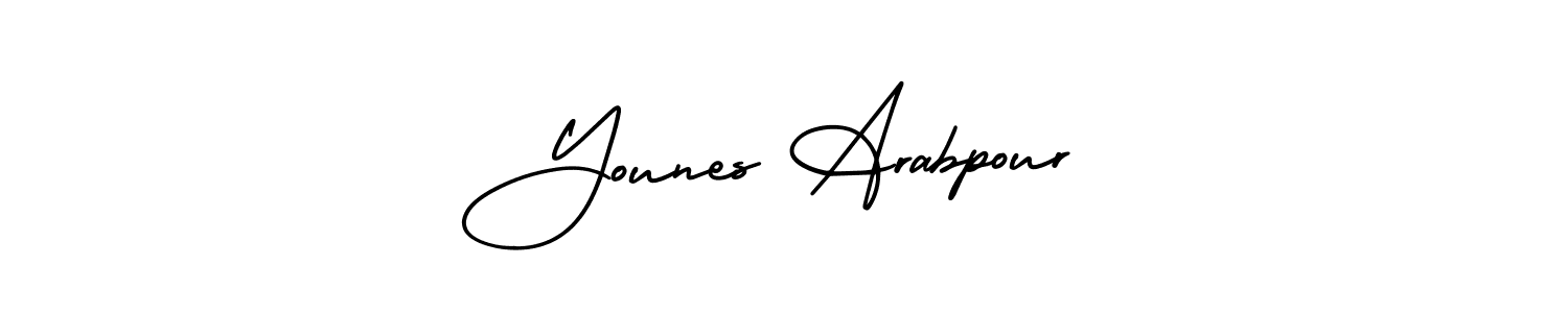 You should practise on your own different ways (AmerikaSignatureDemo-Regular) to write your name (Younes Arabpour) in signature. don't let someone else do it for you. Younes Arabpour signature style 3 images and pictures png