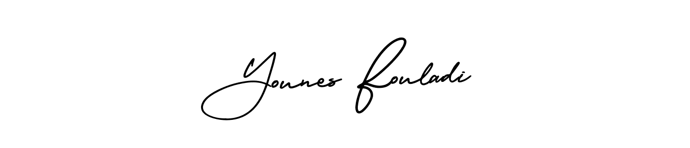 The best way (AmerikaSignatureDemo-Regular) to make a short signature is to pick only two or three words in your name. The name Younes Fouladi include a total of six letters. For converting this name. Younes Fouladi signature style 3 images and pictures png