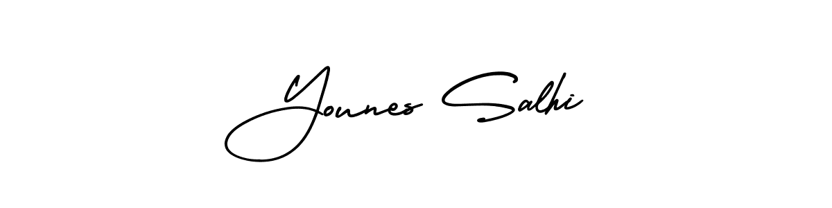 This is the best signature style for the Younes Salhi name. Also you like these signature font (AmerikaSignatureDemo-Regular). Mix name signature. Younes Salhi signature style 3 images and pictures png