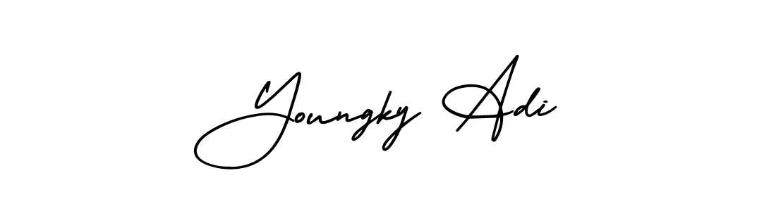 How to Draw Youngky Adi signature style? AmerikaSignatureDemo-Regular is a latest design signature styles for name Youngky Adi. Youngky Adi signature style 3 images and pictures png