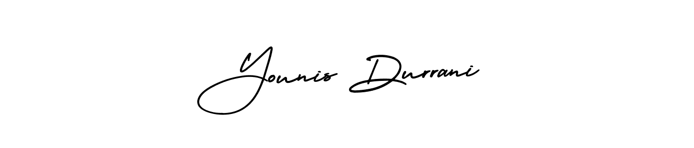 You should practise on your own different ways (AmerikaSignatureDemo-Regular) to write your name (Younis Durrani) in signature. don't let someone else do it for you. Younis Durrani signature style 3 images and pictures png
