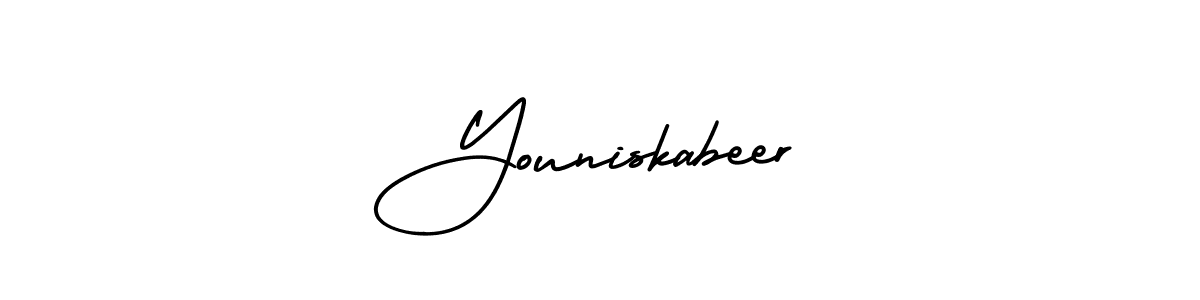 Youniskabeer stylish signature style. Best Handwritten Sign (AmerikaSignatureDemo-Regular) for my name. Handwritten Signature Collection Ideas for my name Youniskabeer. Youniskabeer signature style 3 images and pictures png