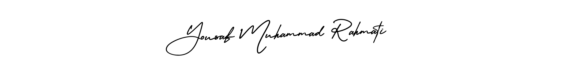 The best way (AmerikaSignatureDemo-Regular) to make a short signature is to pick only two or three words in your name. The name Yousaf Muhammad Rahmati include a total of six letters. For converting this name. Yousaf Muhammad Rahmati signature style 3 images and pictures png