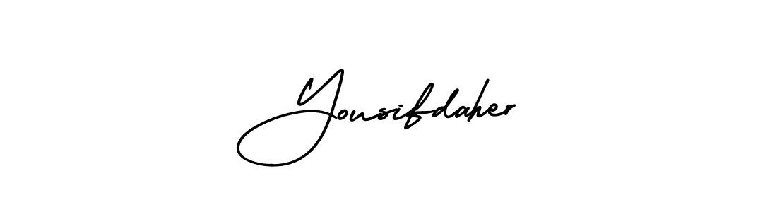 You should practise on your own different ways (AmerikaSignatureDemo-Regular) to write your name (Yousifdaher) in signature. don't let someone else do it for you. Yousifdaher signature style 3 images and pictures png