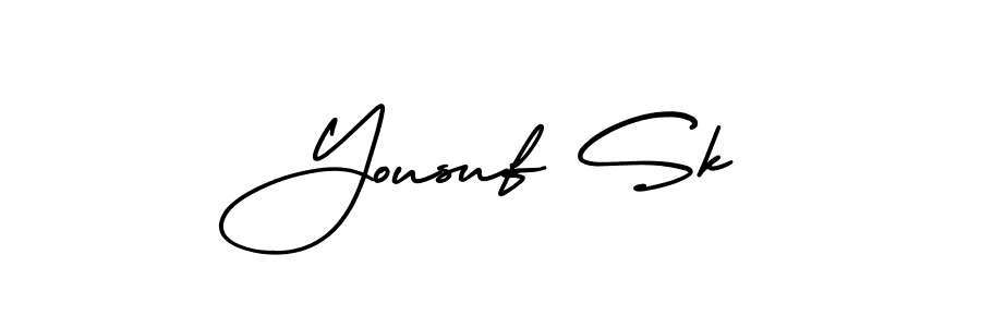 The best way (AmerikaSignatureDemo-Regular) to make a short signature is to pick only two or three words in your name. The name Yousuf Sk include a total of six letters. For converting this name. Yousuf Sk signature style 3 images and pictures png