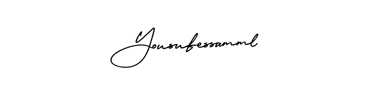 You should practise on your own different ways (AmerikaSignatureDemo-Regular) to write your name (Yousufessamml) in signature. don't let someone else do it for you. Yousufessamml signature style 3 images and pictures png