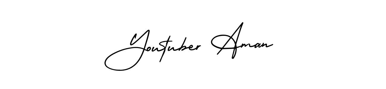 You should practise on your own different ways (AmerikaSignatureDemo-Regular) to write your name (Youtuber Aman) in signature. don't let someone else do it for you. Youtuber Aman signature style 3 images and pictures png