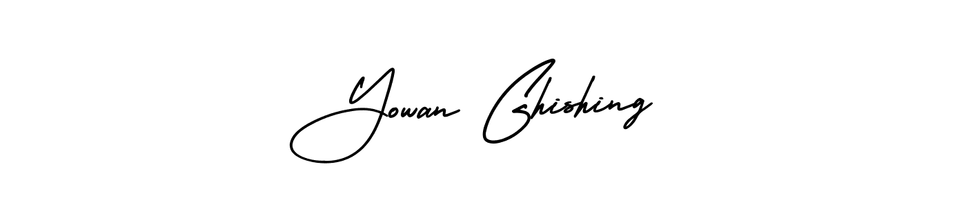 The best way (AmerikaSignatureDemo-Regular) to make a short signature is to pick only two or three words in your name. The name Yowan Ghishing include a total of six letters. For converting this name. Yowan Ghishing signature style 3 images and pictures png