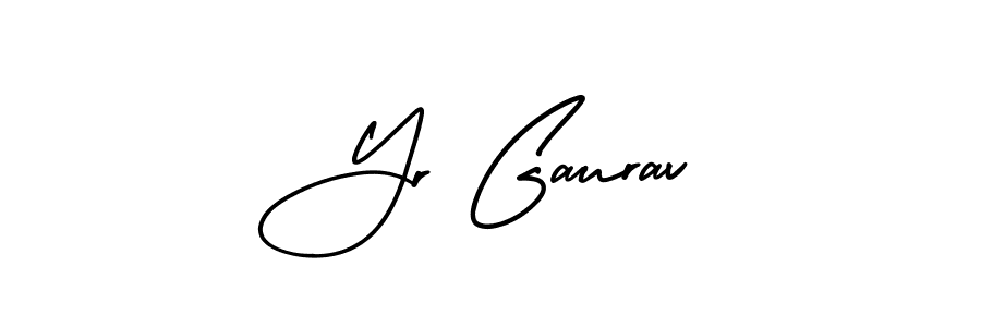 You should practise on your own different ways (AmerikaSignatureDemo-Regular) to write your name (Yr Gaurav) in signature. don't let someone else do it for you. Yr Gaurav signature style 3 images and pictures png