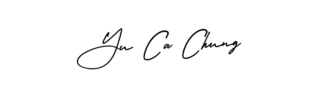 The best way (AmerikaSignatureDemo-Regular) to make a short signature is to pick only two or three words in your name. The name Yu Ca Chung include a total of six letters. For converting this name. Yu Ca Chung signature style 3 images and pictures png