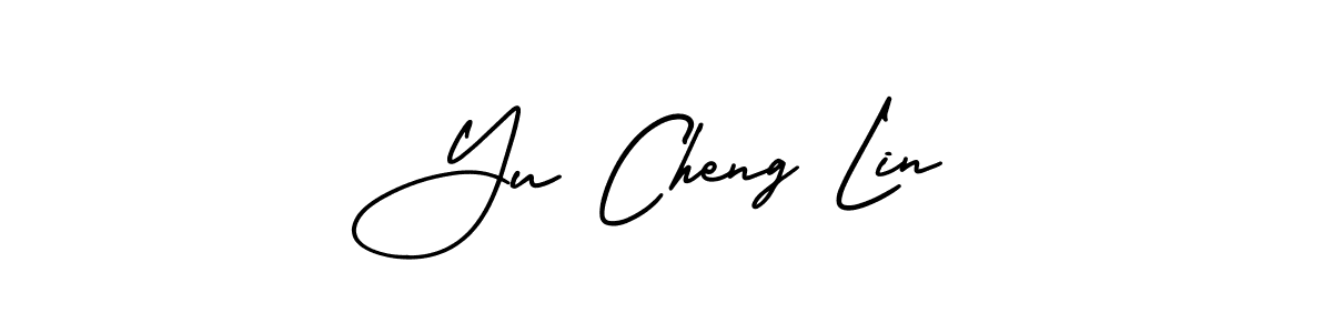 The best way (AmerikaSignatureDemo-Regular) to make a short signature is to pick only two or three words in your name. The name Yu Cheng Lin include a total of six letters. For converting this name. Yu Cheng Lin signature style 3 images and pictures png