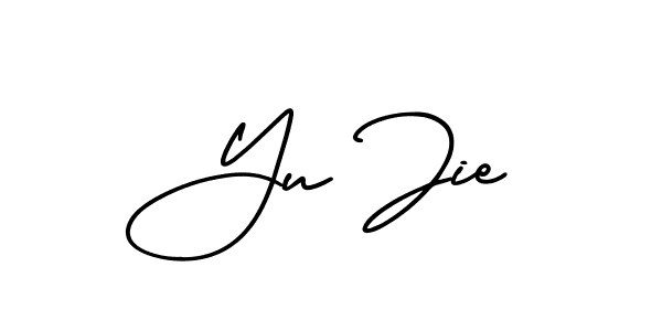The best way (AmerikaSignatureDemo-Regular) to make a short signature is to pick only two or three words in your name. The name Yu Jie include a total of six letters. For converting this name. Yu Jie signature style 3 images and pictures png