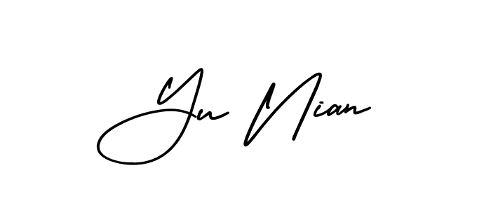 The best way (AmerikaSignatureDemo-Regular) to make a short signature is to pick only two or three words in your name. The name Yu Nian include a total of six letters. For converting this name. Yu Nian signature style 3 images and pictures png