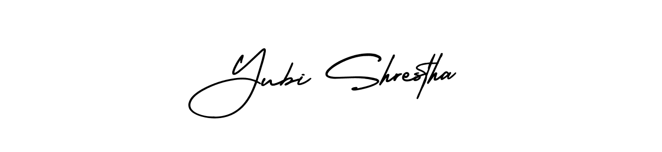 How to make Yubi Shrestha name signature. Use AmerikaSignatureDemo-Regular style for creating short signs online. This is the latest handwritten sign. Yubi Shrestha signature style 3 images and pictures png