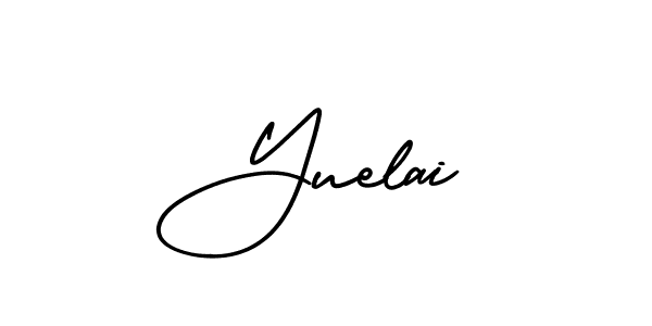 You should practise on your own different ways (AmerikaSignatureDemo-Regular) to write your name (Yuelai) in signature. don't let someone else do it for you. Yuelai signature style 3 images and pictures png