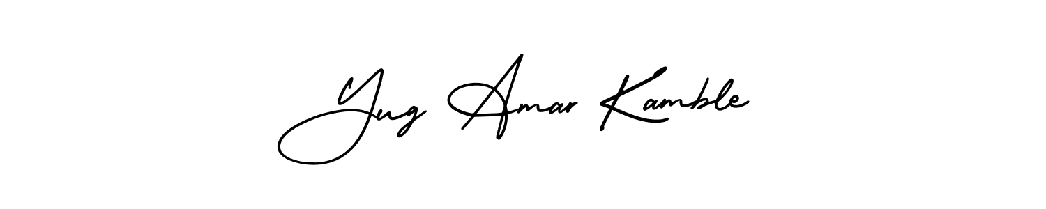 The best way (AmerikaSignatureDemo-Regular) to make a short signature is to pick only two or three words in your name. The name Yug Amar Kamble include a total of six letters. For converting this name. Yug Amar Kamble signature style 3 images and pictures png