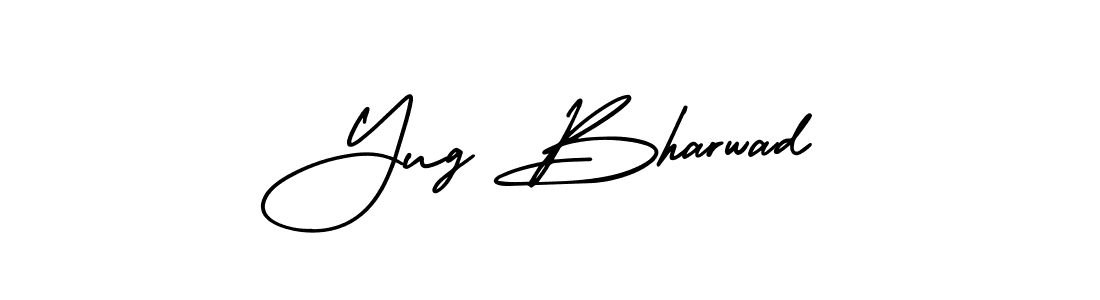 You should practise on your own different ways (AmerikaSignatureDemo-Regular) to write your name (Yug Bharwad) in signature. don't let someone else do it for you. Yug Bharwad signature style 3 images and pictures png