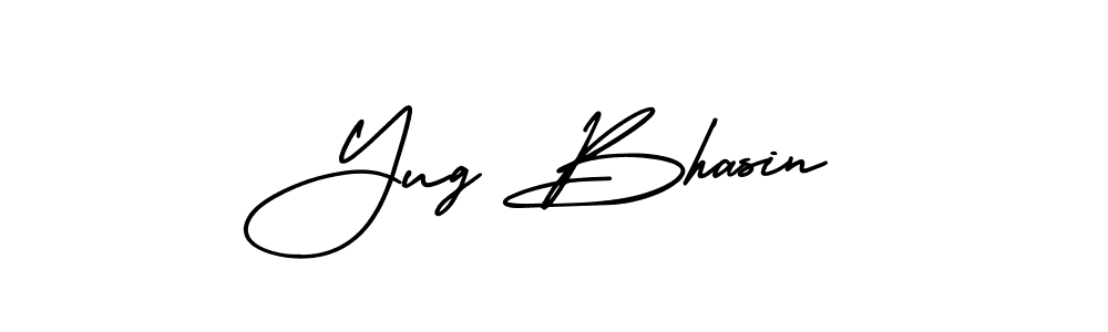 You should practise on your own different ways (AmerikaSignatureDemo-Regular) to write your name (Yug Bhasin) in signature. don't let someone else do it for you. Yug Bhasin signature style 3 images and pictures png