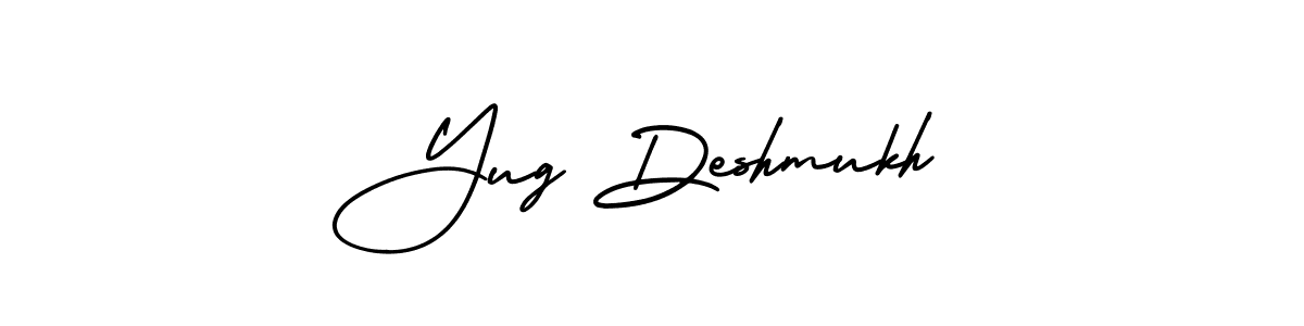 This is the best signature style for the Yug Deshmukh name. Also you like these signature font (AmerikaSignatureDemo-Regular). Mix name signature. Yug Deshmukh signature style 3 images and pictures png