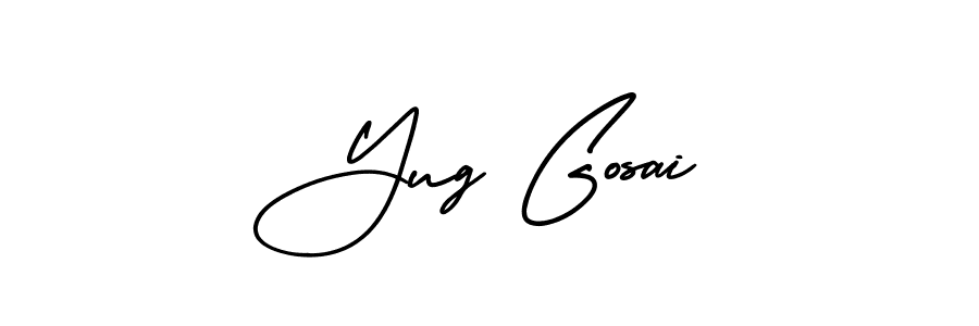 You should practise on your own different ways (AmerikaSignatureDemo-Regular) to write your name (Yug Gosai) in signature. don't let someone else do it for you. Yug Gosai signature style 3 images and pictures png