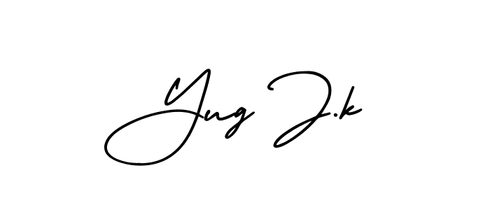 if you are searching for the best signature style for your name Yug J.k. so please give up your signature search. here we have designed multiple signature styles  using AmerikaSignatureDemo-Regular. Yug J.k signature style 3 images and pictures png