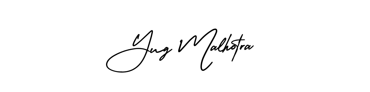 You should practise on your own different ways (AmerikaSignatureDemo-Regular) to write your name (Yug Malhotra) in signature. don't let someone else do it for you. Yug Malhotra signature style 3 images and pictures png