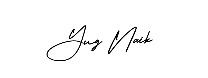 You should practise on your own different ways (AmerikaSignatureDemo-Regular) to write your name (Yug Naik) in signature. don't let someone else do it for you. Yug Naik signature style 3 images and pictures png