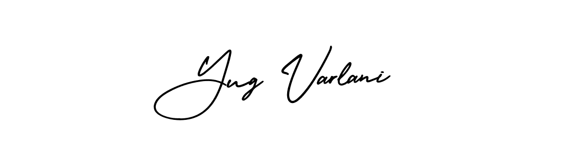 The best way (AmerikaSignatureDemo-Regular) to make a short signature is to pick only two or three words in your name. The name Yug Varlani include a total of six letters. For converting this name. Yug Varlani signature style 3 images and pictures png