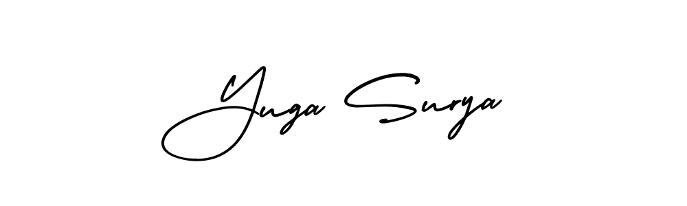You should practise on your own different ways (AmerikaSignatureDemo-Regular) to write your name (Yuga Surya) in signature. don't let someone else do it for you. Yuga Surya signature style 3 images and pictures png