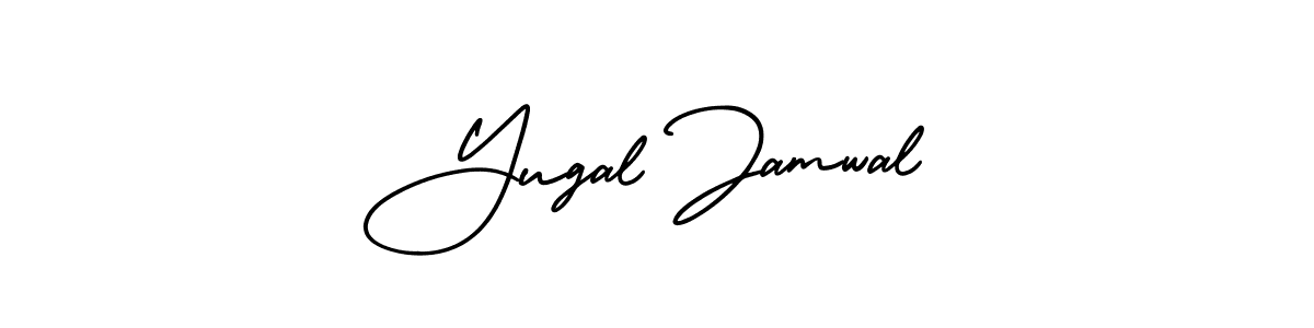 This is the best signature style for the Yugal Jamwal name. Also you like these signature font (AmerikaSignatureDemo-Regular). Mix name signature. Yugal Jamwal signature style 3 images and pictures png