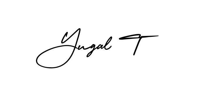 How to make Yugal T name signature. Use AmerikaSignatureDemo-Regular style for creating short signs online. This is the latest handwritten sign. Yugal T signature style 3 images and pictures png