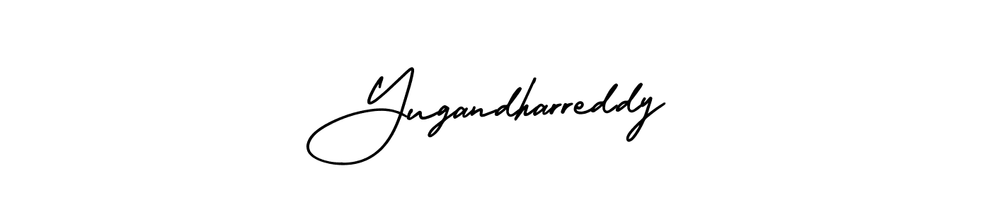 You should practise on your own different ways (AmerikaSignatureDemo-Regular) to write your name (Yugandharreddy) in signature. don't let someone else do it for you. Yugandharreddy signature style 3 images and pictures png