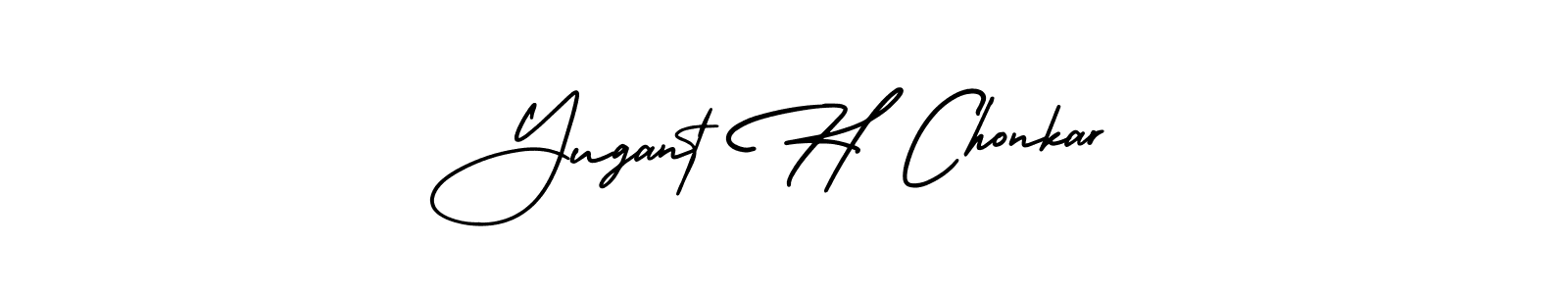 if you are searching for the best signature style for your name Yugant H Chonkar. so please give up your signature search. here we have designed multiple signature styles  using AmerikaSignatureDemo-Regular. Yugant H Chonkar signature style 3 images and pictures png