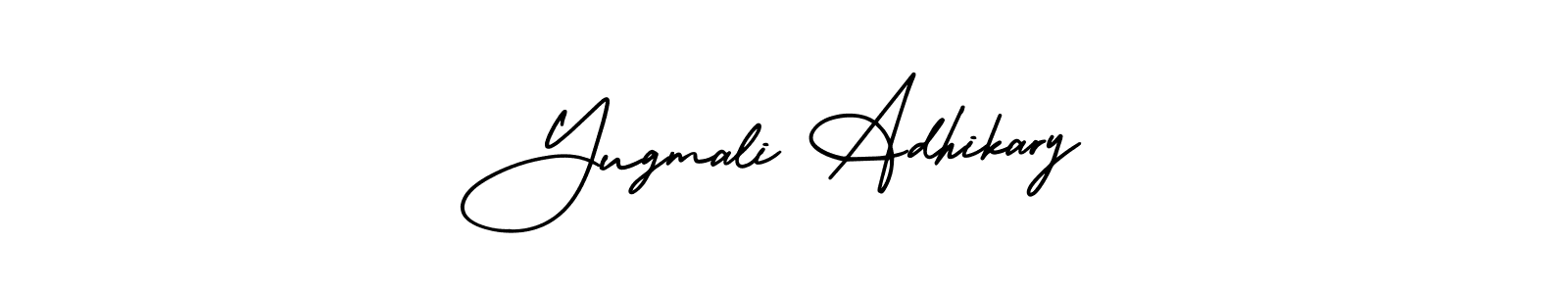 Yugmali Adhikary stylish signature style. Best Handwritten Sign (AmerikaSignatureDemo-Regular) for my name. Handwritten Signature Collection Ideas for my name Yugmali Adhikary. Yugmali Adhikary signature style 3 images and pictures png