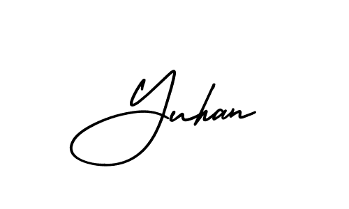 The best way (AmerikaSignatureDemo-Regular) to make a short signature is to pick only two or three words in your name. The name Yuhan include a total of six letters. For converting this name. Yuhan signature style 3 images and pictures png