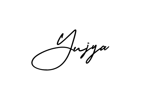You should practise on your own different ways (AmerikaSignatureDemo-Regular) to write your name (Yujya) in signature. don't let someone else do it for you. Yujya signature style 3 images and pictures png