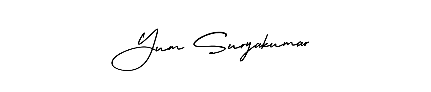 The best way (AmerikaSignatureDemo-Regular) to make a short signature is to pick only two or three words in your name. The name Yum Suryakumar include a total of six letters. For converting this name. Yum Suryakumar signature style 3 images and pictures png