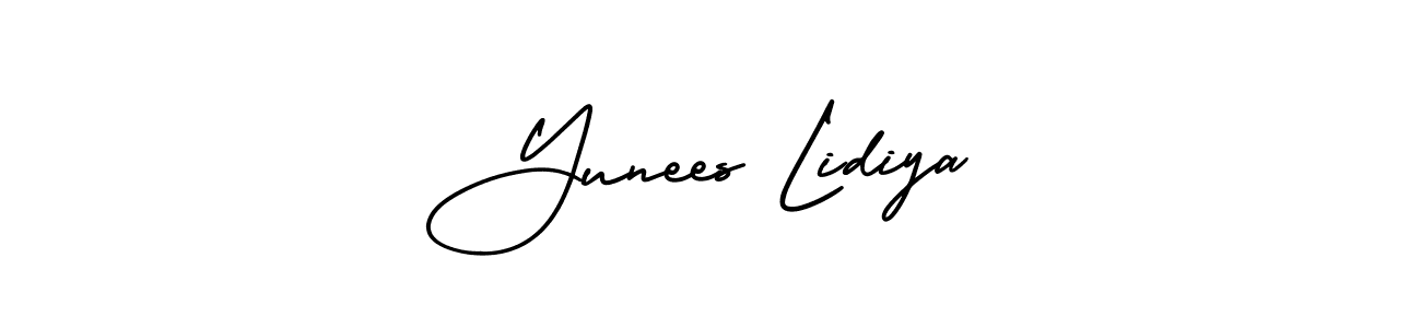 Yunees Lidiya stylish signature style. Best Handwritten Sign (AmerikaSignatureDemo-Regular) for my name. Handwritten Signature Collection Ideas for my name Yunees Lidiya. Yunees Lidiya signature style 3 images and pictures png