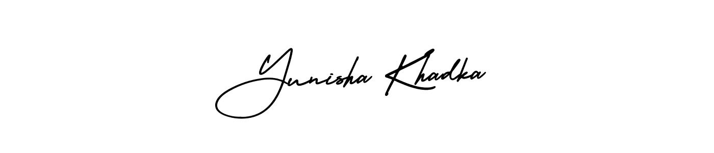 It looks lik you need a new signature style for name Yunisha Khadka. Design unique handwritten (AmerikaSignatureDemo-Regular) signature with our free signature maker in just a few clicks. Yunisha Khadka signature style 3 images and pictures png