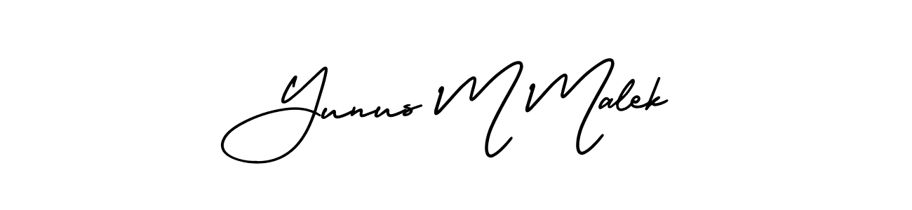 You should practise on your own different ways (AmerikaSignatureDemo-Regular) to write your name (Yunus M Malek) in signature. don't let someone else do it for you. Yunus M Malek signature style 3 images and pictures png