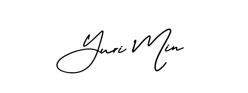 You should practise on your own different ways (AmerikaSignatureDemo-Regular) to write your name (Yuri Min) in signature. don't let someone else do it for you. Yuri Min signature style 3 images and pictures png