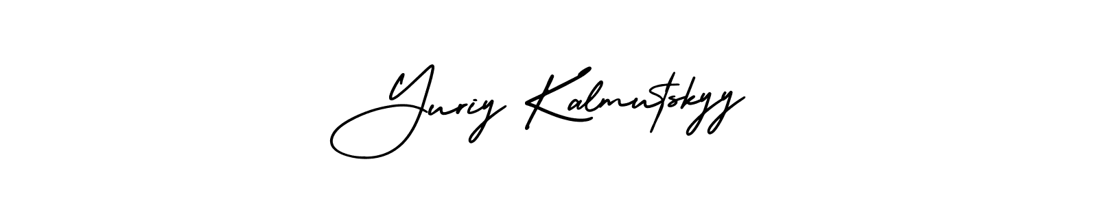 You should practise on your own different ways (AmerikaSignatureDemo-Regular) to write your name (Yuriy Kalmutskyy) in signature. don't let someone else do it for you. Yuriy Kalmutskyy signature style 3 images and pictures png