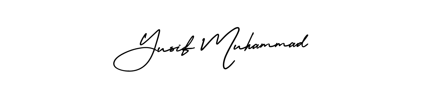 The best way (AmerikaSignatureDemo-Regular) to make a short signature is to pick only two or three words in your name. The name Yusif Muhammad include a total of six letters. For converting this name. Yusif Muhammad signature style 3 images and pictures png
