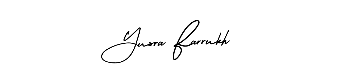 It looks lik you need a new signature style for name Yusra Farrukh. Design unique handwritten (AmerikaSignatureDemo-Regular) signature with our free signature maker in just a few clicks. Yusra Farrukh signature style 3 images and pictures png