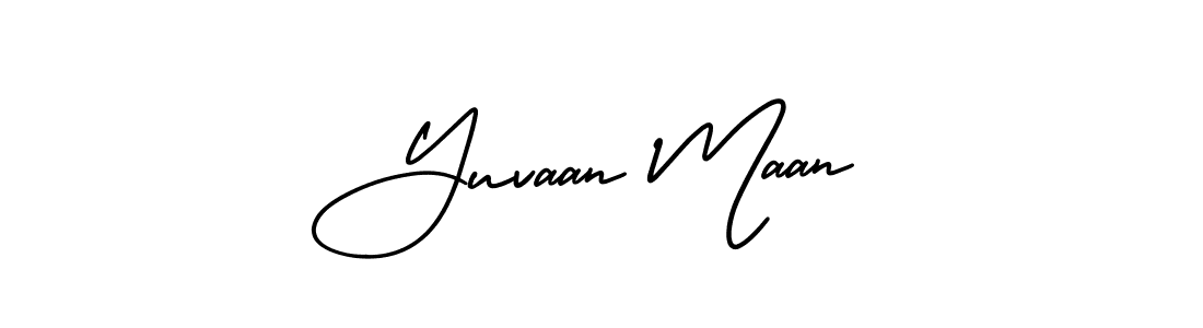 The best way (AmerikaSignatureDemo-Regular) to make a short signature is to pick only two or three words in your name. The name Yuvaan Maan include a total of six letters. For converting this name. Yuvaan Maan signature style 3 images and pictures png