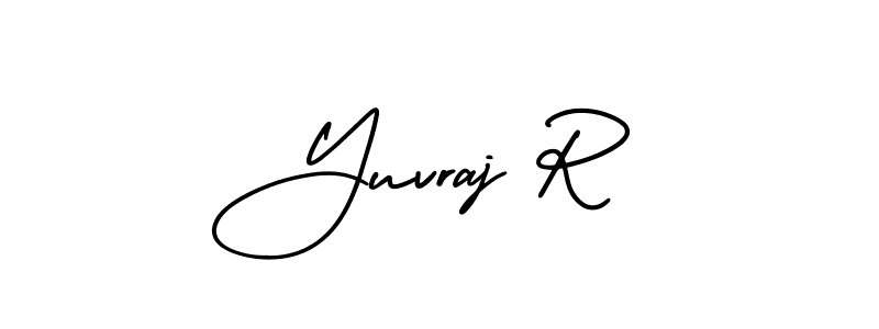 You should practise on your own different ways (AmerikaSignatureDemo-Regular) to write your name (Yuvraj R) in signature. don't let someone else do it for you. Yuvraj R signature style 3 images and pictures png