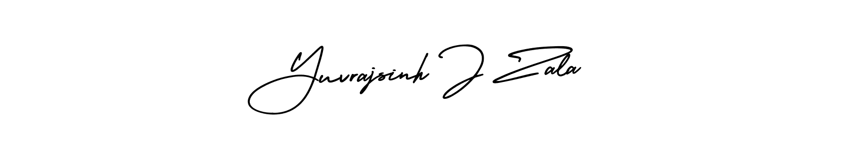 You should practise on your own different ways (AmerikaSignatureDemo-Regular) to write your name (Yuvrajsinh J Zala) in signature. don't let someone else do it for you. Yuvrajsinh J Zala signature style 3 images and pictures png