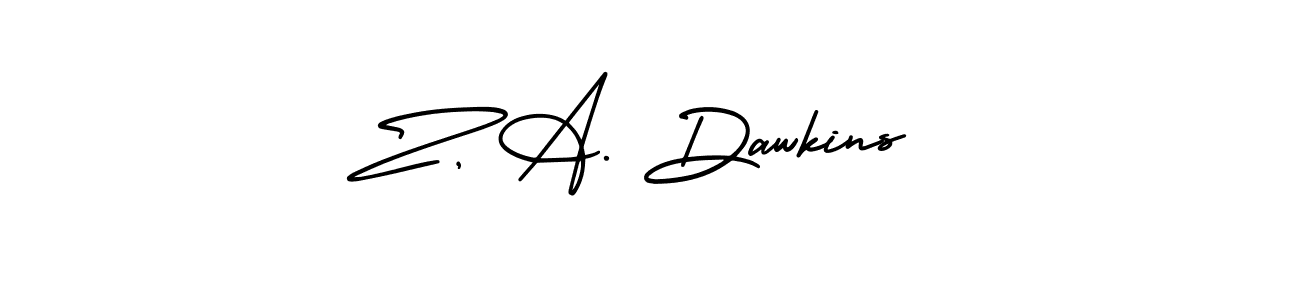 You should practise on your own different ways (AmerikaSignatureDemo-Regular) to write your name (Z, A. Dawkins) in signature. don't let someone else do it for you. Z, A. Dawkins signature style 3 images and pictures png