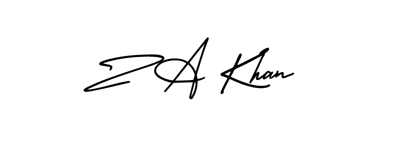 The best way (AmerikaSignatureDemo-Regular) to make a short signature is to pick only two or three words in your name. The name Z A Khan include a total of six letters. For converting this name. Z A Khan signature style 3 images and pictures png