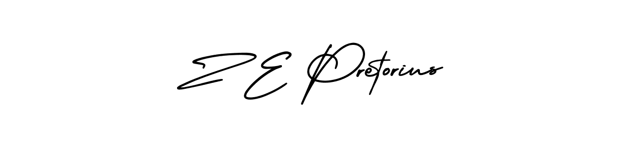 You should practise on your own different ways (AmerikaSignatureDemo-Regular) to write your name (Z E Pretorius) in signature. don't let someone else do it for you. Z E Pretorius signature style 3 images and pictures png